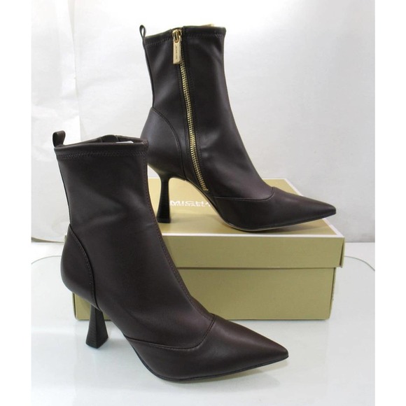 Michael Kors Clara Mid Side Zip Pointed Toe Heeled Dress Booties Brown size 7 - Picture 3 of 6